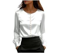 Camicette in raso da donna eleganti eleganti a maniche corte con perle perline scollo a V top da donna elegante casual per uscire t-shirt, Z03-bianco, M