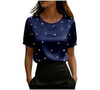 Camicette in raso da donna eleganti eleganti a maniche corte con perle perline scollo a V top da donna elegante casual per uscire t-shirt, Z02-blu scuro, S