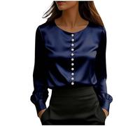 Camicette in raso da donna eleganti eleganti a maniche corte con perle perline scollo a V top da donna elegante casual per uscire t-shirt, Z03-blu scuro, S