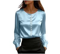 Camicette in raso da donna eleganti eleganti a maniche corte con perle perline scollo a V top da donna elegante casual per uscire t-shirt, Z03-azzurro, XXL