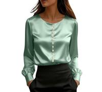 Camicette in raso da donna eleganti eleganti a maniche corte con perle perline scollo a V top da donna elegante casual per uscire t-shirt, Z03-verde chiaro, L