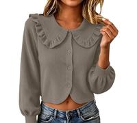Camicette in velluto a coste per le donne con colletto alla Peter Pan | Elegante maniche a bolla camicetta top colletto con risvolto giacca corta cardigan oversize per autunno inverno casual festa