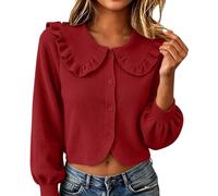 Camicette in velluto a coste per le donne con colletto alla Peter Pan | Elegante maniche a bolla camicetta top colletto con risvolto giacca corta cardigan oversize per autunno inverno casual festa