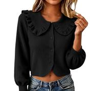 Camicette in velluto a coste per le donne con colletto alla Peter Pan | Elegante maniche a bolla camicetta top colletto con risvolto giacca corta cardigan oversize per autunno inverno casual festa