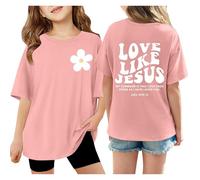 Camicette italiane da donna a maniche corte, per l'estate, taglie forti, casual, girocollo, maglietta basic in cotone, Colore: rosa., 13-14 Anni