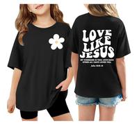 Camicette italiane da donna a maniche corte, per l'estate, taglie forti, casual, girocollo, maglietta basic in cotone, Nero , 13-14 Anni
