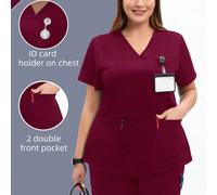 Camici da donna - Camice da infermiera con scollo a V a cuore, Camice da infermiera a maniche corte con scollo a V e 2 tasche 0XL,1XL,2XL,3XL,4XL,5XLColore unicoTessuto in maglia