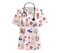 Camici da Infermiera con Animali dei Cartoni Animati, Camice da Donna, Uniforme da Infermiera, Scollo a V, Tasche, Uniformi mediche, Uniformi da Donna(Color17,S)