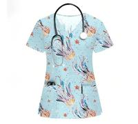 Camici da Infermiera con Animali dei Cartoni Animati, Camice da Donna, Uniforme da Infermiera, Scollo a V, Tasche, Uniformi mediche, Uniformi da Donna(Color14,2XL)