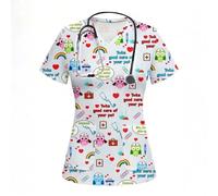 Camici da Infermiera con Animali dei Cartoni Animati, Camice Donna, Uniforme, Scollo a V, Tasche, Uniformi mediche per Ospedali, Cliniche, Centri Estetici(Color12,L)