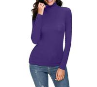 Camicia a collo alto da donna a collo alto camicetta da donna morbida maglietta inferiore in reggiseno a maniche lunghe comoda top per allenamento all'aperto vita quotidiana regali di Natale, Viola, M