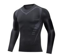 Camicia a compressione da uomo a maniche lunghe, tinta unita, strato di base, atletica, allenamento, palestra, slim fit, tempo libero, sport, ad asciugatura rapida, traspirante, leggera, comoda
