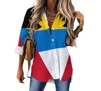 Camicia a Donna Manica Lunga Bandiera Antigua And Barbuda Blusa Moda