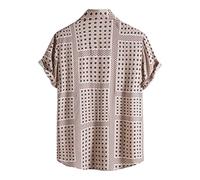 Camicia a Fiore Uomo Manica Corta Button Down Camicia Uomo Leggero per l'estate Tinta unita Camicia a Fiore Casual Spiaggia Collo Mao Regular Fit Henley Shirt Abbigliamento Tempo Libero, cachi., L