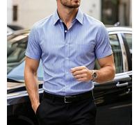 Camicia a maniche corte a righe taglie forti da uomo 1XL,2XL,3XL,4XL,5XLGeometrico,A strisce,stampa dappertuttoTessuto intrecciato