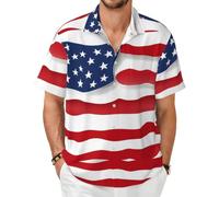 Camicia a maniche corte a stelle e strisce americane - Top estivo casual con bottoni, Nero, Medium-8X-Large