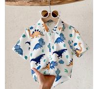 Camicia a maniche corte casual da ragazzo con stampa di dinosauri e palme, adatta per l'estate, la primavera, attività all aperto, sport, viaggi 6Y,7Y,8Y,4Y,5Y,2-3YAnimalePoliestere