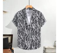 Camicia a maniche corte casual da uomo a righe bianche e nere, leggera, adatta per le vacanze estive L,M,S,XL,XXLColore unico,stampa dappertuttoPoliestere