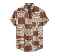Camicia a Maniche Corte Casual Semplice griglia dell'Estate degli Uomini Comodo Pulsante alla Moda su Camicia Stampata Top