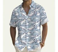 Camicia a maniche corte con bottoni stampata digitalmente in 3D a tema squalo degli oceani, per taglie comode uomo 1XL,2XL,3XL,4XL,5XL,6XLFumetto,GraficoTessuto intrecciato