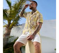 Camicia a maniche corte con bottoni sul davanti e texture, adatta per l'estate e le vacanze degli uomini L,M,S,XL,XXLTradizione popolareTessuto