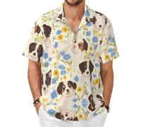 Camicia a maniche corte con cane dagli occhi azzurri - Top estivo casual con bottoni, Nero, 5X-Large-8X-Large