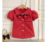 Camicia a maniche corte con colletto alla Peter Pan per ragazze, rossa, carina e casual, adatta per la scuola e l'uso quotidiano 6Y,7Y,4Y,5YColore unicoPoliestere