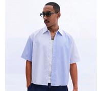 Camicia a maniche corte con colletto e bottoni, a righe verticali con pannello a contrasto, top casual estivo L,M,S,XL,XSGeometrico,A strisce,stampa dappertuttoTessuto intrecciato