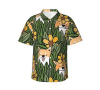 Camicia a Maniche Corte con Fiori per Cani Shiba Inu dei Cartoni Animati Camicie hawaiane per Le Vacanze da Uomo