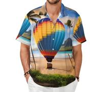 Camicia a maniche corte con mongolfiera Hawaii - Top estivo casual con bottoni, Nero, 3X-Large-8X-Large