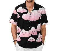 Camicia a maniche corte con nuvole sorridenti timide - Top estivo casual con bottoni, nero, 4X-Large-8X-Large