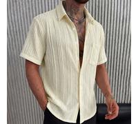 Camicia a maniche corte con righe testurizzate color albicocca da uomo GloMan, top casual estivo, per vacanze, spiaggia, strada, uso quotidiano, ritorno a scuola, regalo per marito/padre L,M,S,XLColor