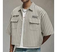 Camicia a maniche corte con stampa grafica a lettere, stile giovane da strada, Manfinity Streetrush di PAVTROS, camicia casual da uomo con vestibilità ampia e corta, adatta per il campus universitario