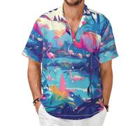 Camicia a maniche corte con uccellino in piedi - Top estivo casual con bottoni, nero, X-Small-8X-Large