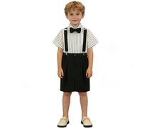 Camicia a maniche corte da bambino con bretelle, abbigliamento estivo formale per bambini, ideale per concorsi di bellezza, spettacoli e per studenti. (5-Black, 8-9 Years)