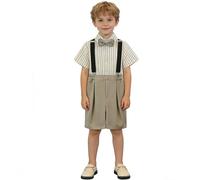 Camicia a maniche corte da bambino con bretelle, abbigliamento estivo formale per bambini, ideale per concorsi di bellezza, spettacoli e per studenti. (5-Khaki, 4-5 Years)