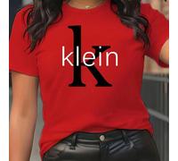 Camicia a maniche corte da donna dal collo rotondo alla moda, con dettagli raffinati e un bel logo "K", realizzata in comoda t-shirt a collo rotondo, adatta per l'uso quotidiano in primavera e estate 