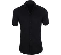 Camicia A Maniche Corte da Uomo - Camicia Elegante da Uomo Slim in Tinta Unita Estiva Business Casual Cardigan con Risvolto Top Abbigliamento da Lavoro D'Ufficio S-6Xl Taglie Forti, Nero, 6X