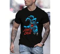 Camicia a maniche corte da uomo con motivo Santa Cruz, camicia girocollo da uomo, 220 g/m², per l'estate, realizzata in puro cotone, maniche corte (1 pezzo) L,M,S,XL,XXL,XXXLRitratto,LettereCotone