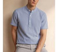 Camicia a maniche corte da uomo con stampa a righe a contrasto, adatta per vacanze estive, uso quotidiano e pendolarismo, con chiusura a mezzi bottoni L,M,S,XL,XS,XXLColore unicoTessuto intrecciato