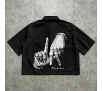 Camicia a maniche corte da uomo con stampa completa all-over di gesti a forma di lettera LA, in stile da strada L,M,S,XL,XS,XXLAnimale,Ritratto,LettereTessuto intrecciato