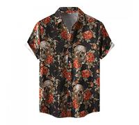 Camicia a Maniche Corte da Uomo con Stampa Risvolto Moda Estiva (XL,6Rosso)