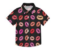 Camicia a maniche corte hawaiana da ragazzo colorato bacio nero camicia estiva per bambini, Colorato Bacio Nero, 9-10 Anni
