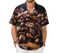 Camicia a maniche corte in chicchi di caffè - Top estivo casual con bottoni, Nero, Medium-8X-Large