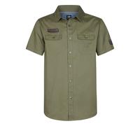 Camicia a maniche corte in cotone tinta unita Verde S Fantasia