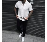 Camicia a maniche corte in jacquard tinta unita per uomo, adatta per il tempo libero quotidiano, gite del fine settimana, attività all'aperto, viaggi, ambienti di lavoro rilassati o occasioni semi-for