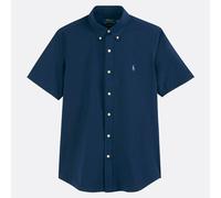 Camicia a maniche corte in popeline slim fit Blu XXL Tinta unita