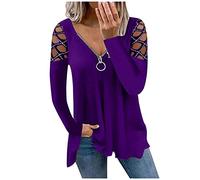 Camicia a maniche corte in tinta unita da donna camicetta da donna con scollo a V tinta unita top basic camicia vestiti abiti per la vita quotidiana regali di Natale, Viola, XL
