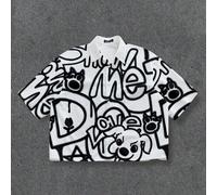 Camicia a maniche corte oversize con stampa integrale divertente "SHOW ME" e graffiti neri L,M,S,XL,XS,XXLFumetto,Geometrico,LettereTessuto intrecciato