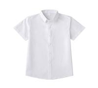 Camicia a maniche corte per bambini Scuola Camicia a maniche corte Ragazzi Bianco Piuma Camicie Risvolto Tinta unita Ragazze Formale Top Morbido Cotone Comodo Leggero, bianco, 11-12 Anni